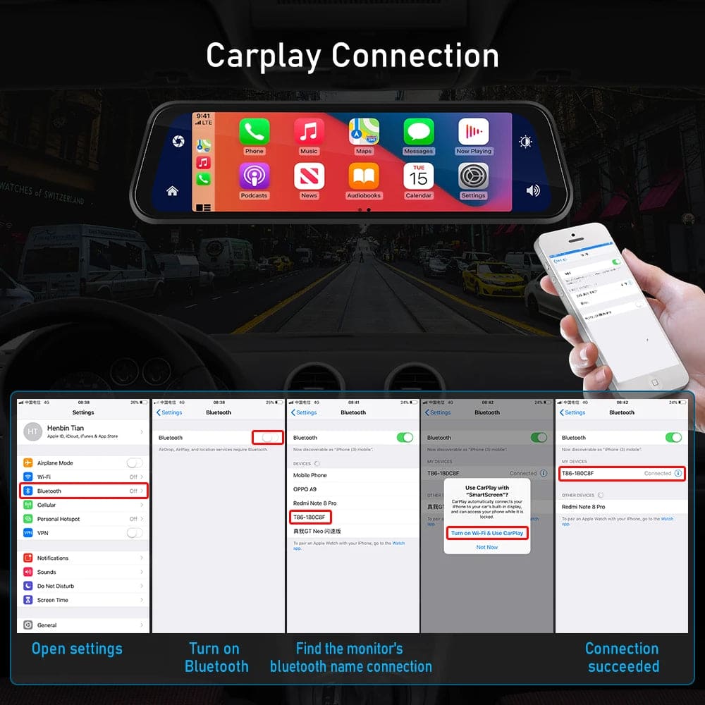 Showcase of how simple the Apple CarPlay is with the AutoSavvy Smart Rear View Mirror car accessory.