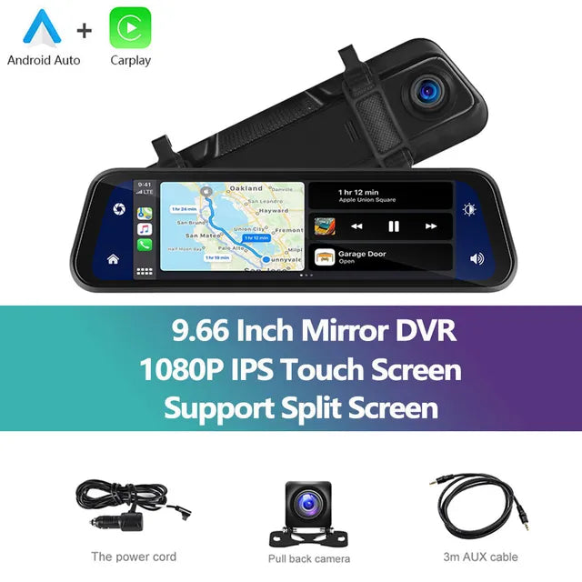 AutoSavvy Smart Rear View Mirror & Dashcam w/ CarPlay