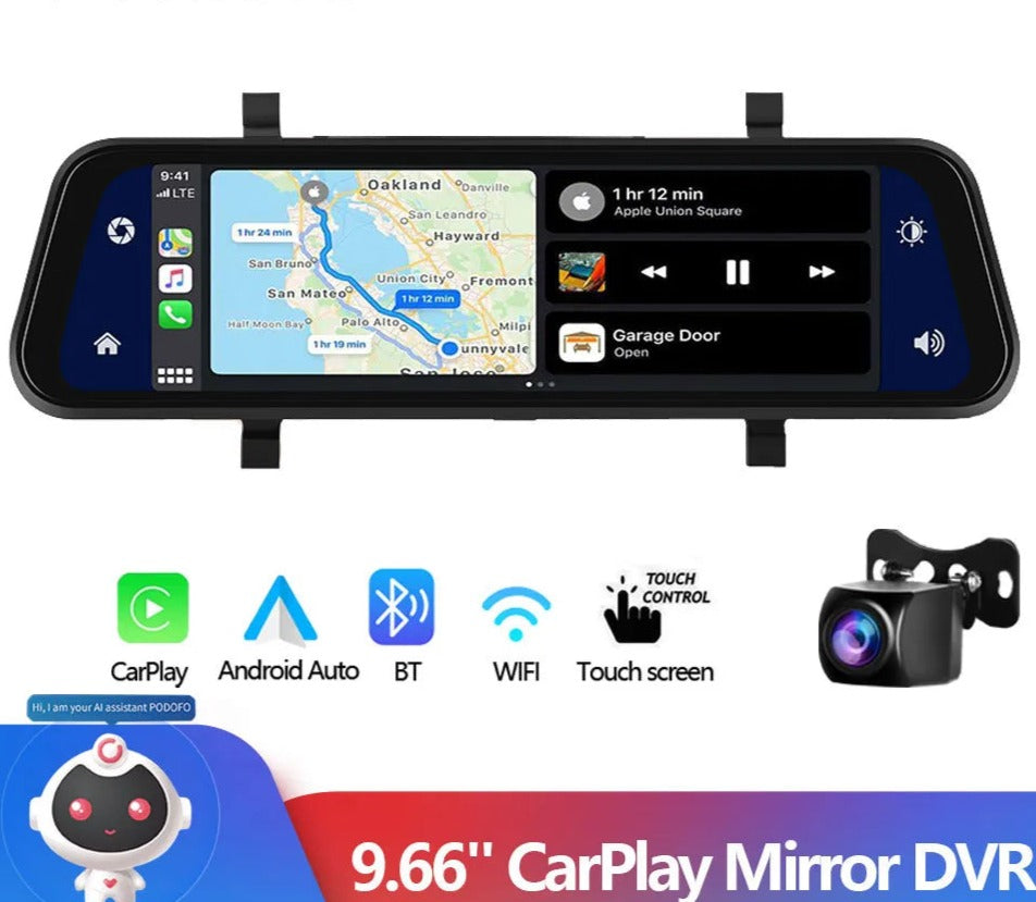 AutoSavvy Smart Rear View Mirror & Dashcam w/ CarPlay