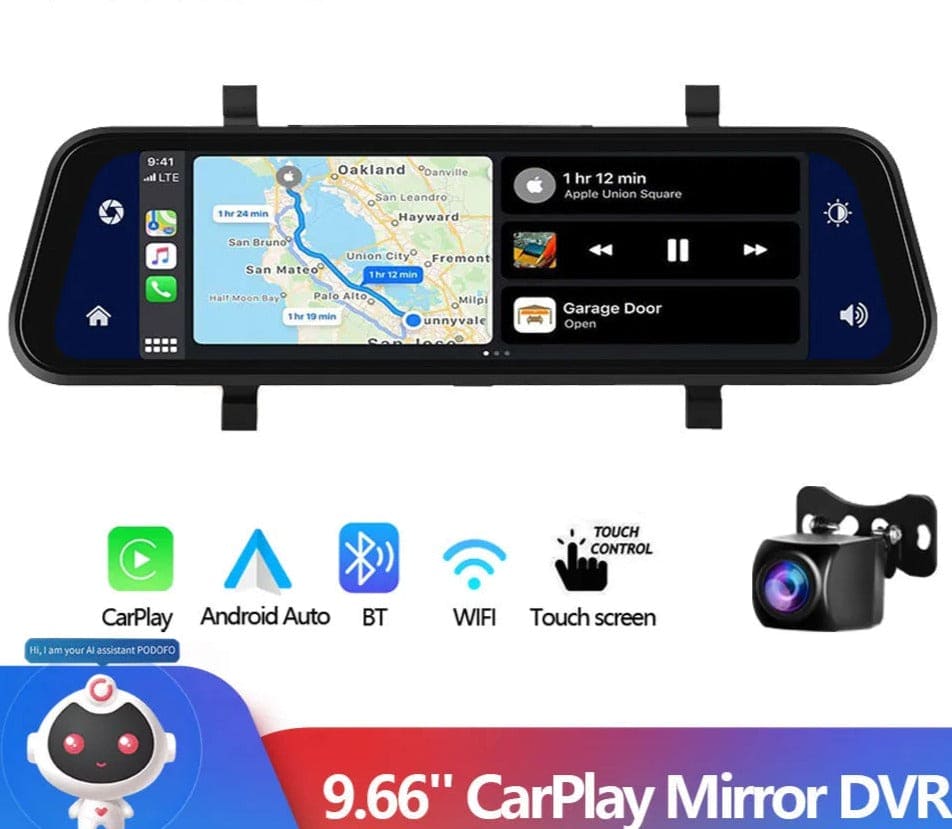 AutoSavvy Smart Rearview Mirror cool car accessory. Displaying its large HD screen, BT, apple carplay and android auto capabilities, its touchscreen and backup camera and more. All easily installed